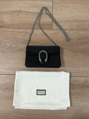 Gucci Black Leather Mini Crossbody with Silver-Tone Snake Detail